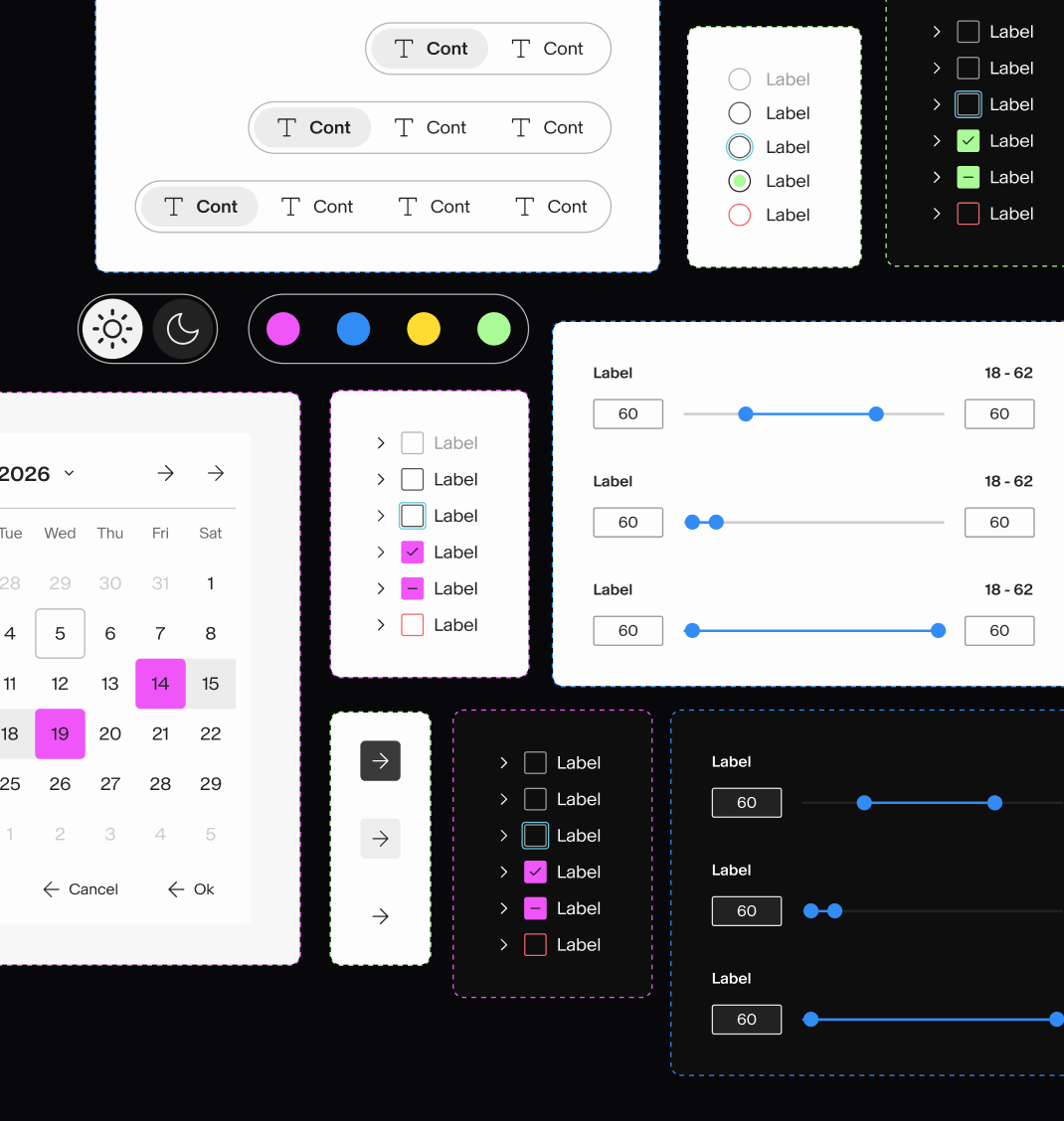 Composition of accessible design system components, tokens and patterns